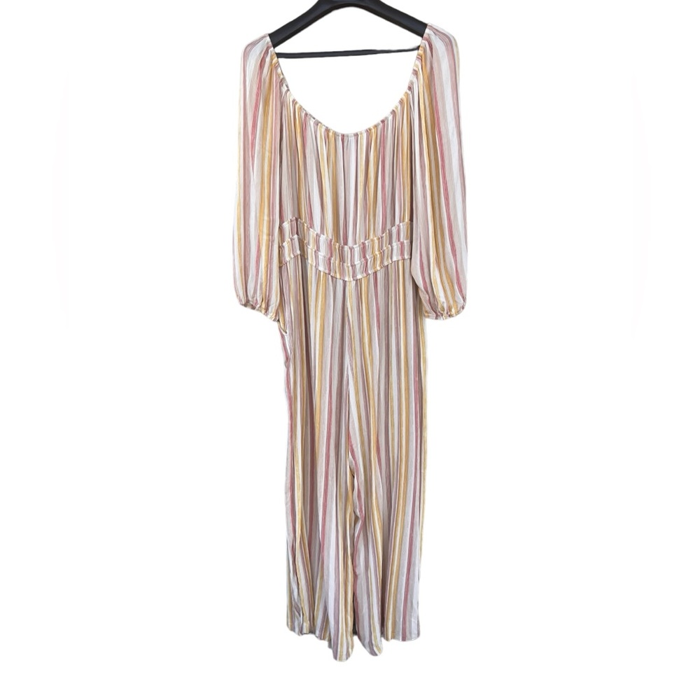 As U Wish Striped Wide-Leg Jumpsuit in Pink, Yellow & Cream